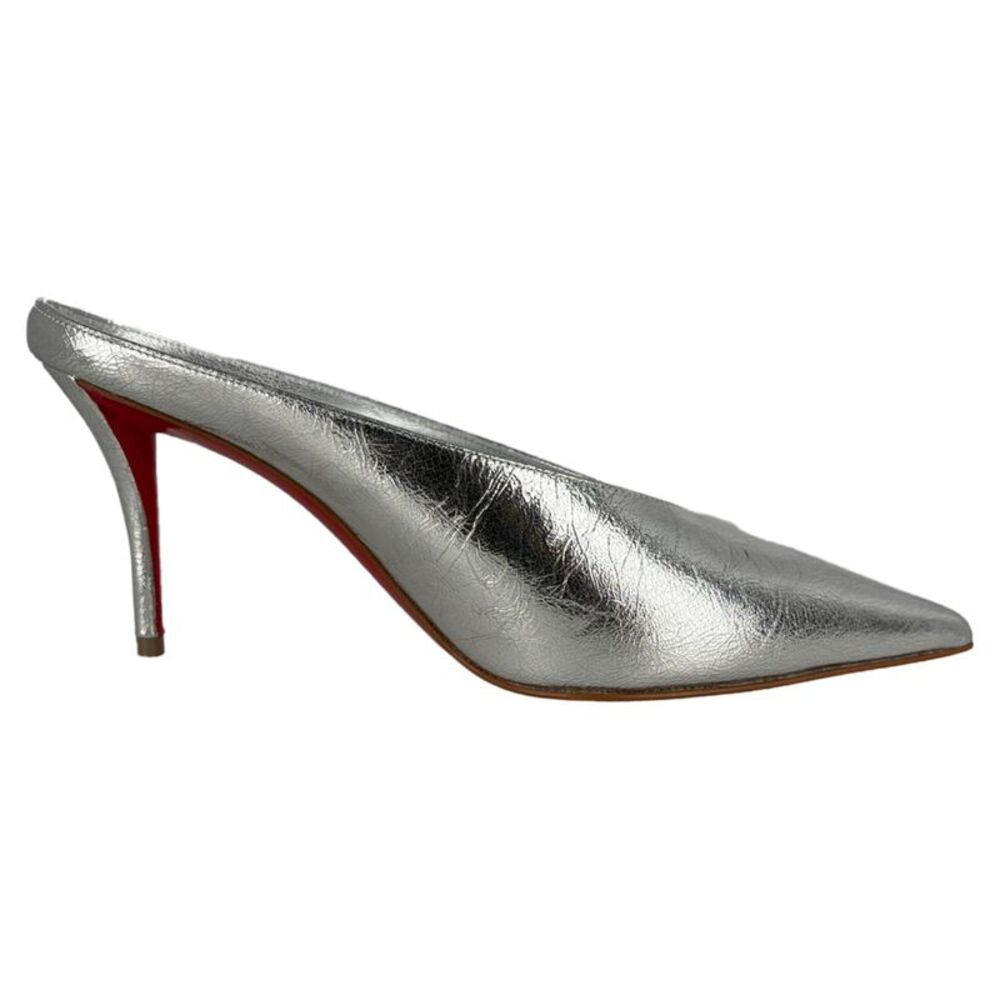 Christian Louboutin Miss Z 80 Metallic Mules in Silver Leather
